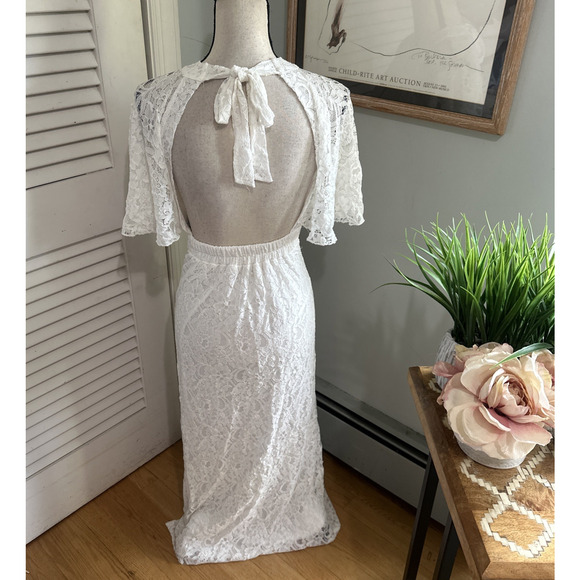ZACK Dress Womens UK 6 US 2 White Lace Maxi Feminine Romantic Beach Wedding - Picture 5 of 12